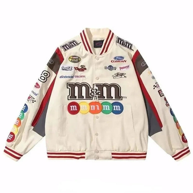 Vintage M&M White F1 Racing Bomber Jacket 