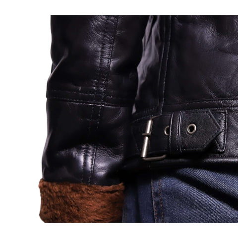 Vintage Men Biker Jacket Durable Cowhide Leather 