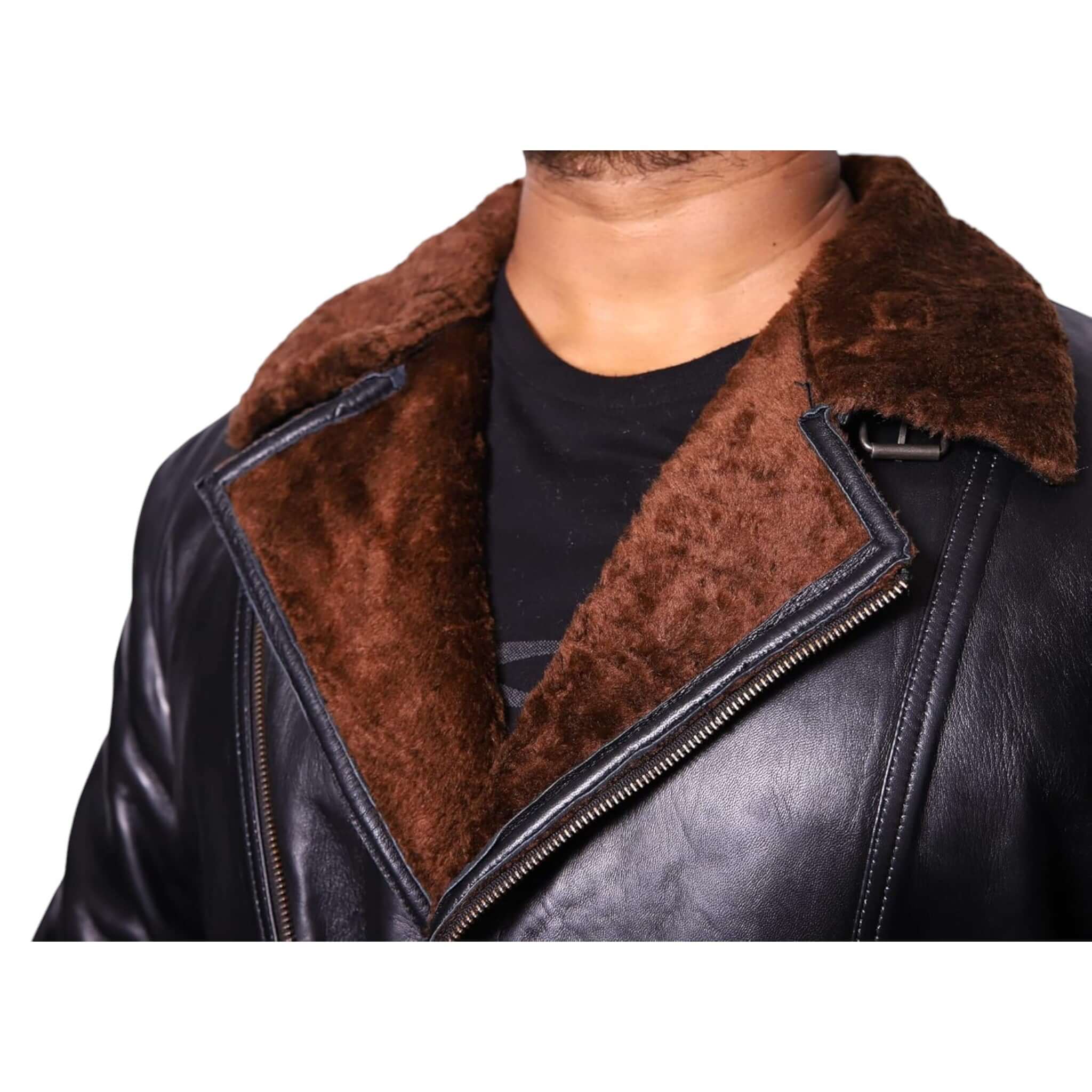 Vintage Men Biker Jacket Durable Cowhide Leather 