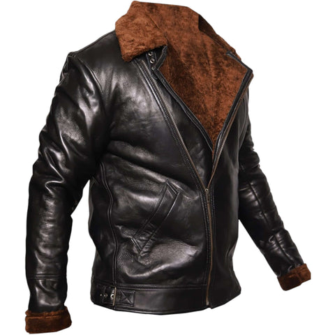 Vintage Men Biker Jacket Durable Cowhide Leather 