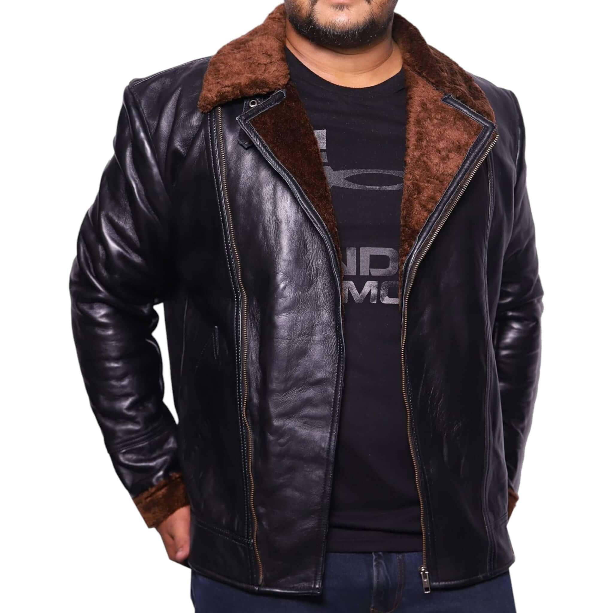 Vintage Men Biker Jacket Durable Cowhide Leather 