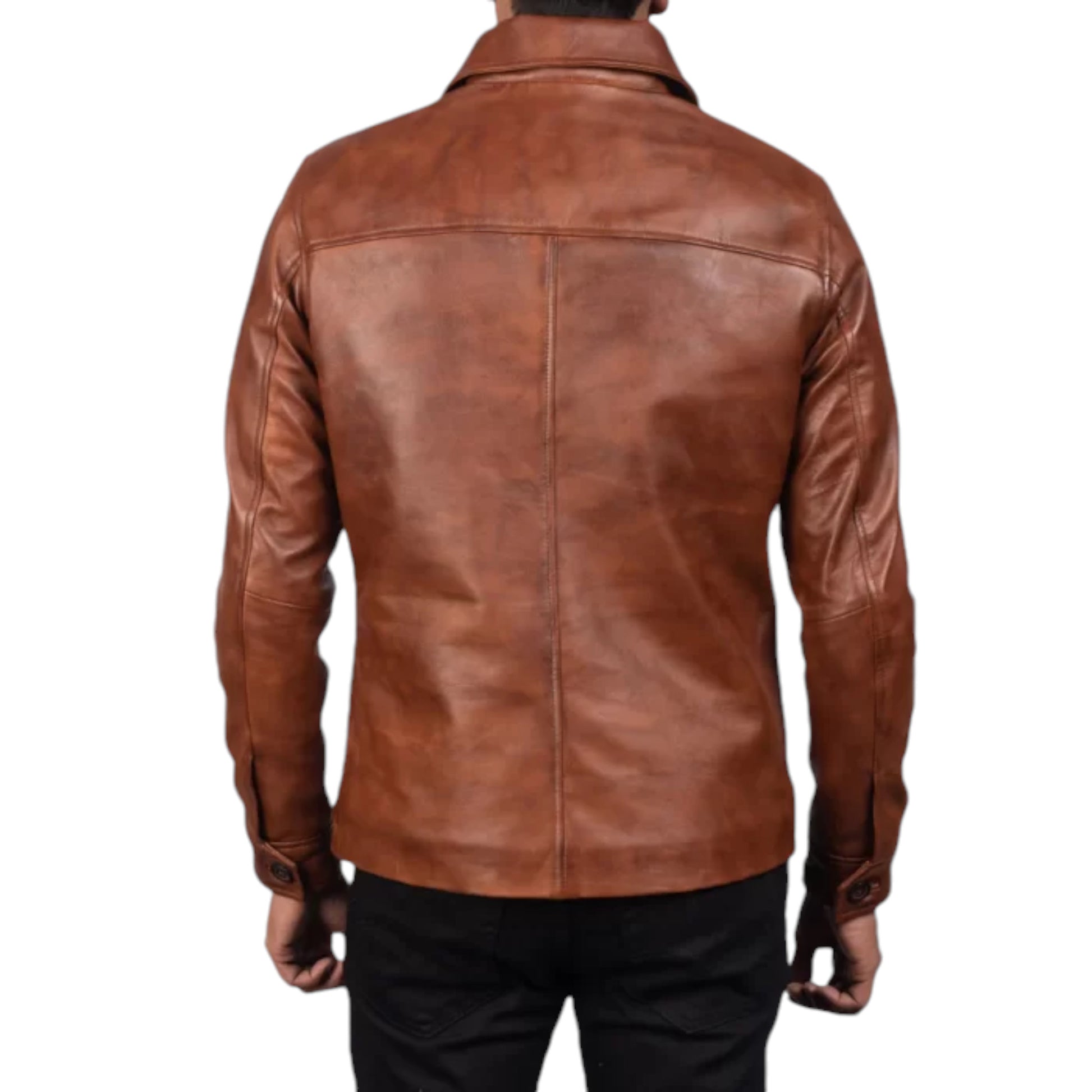 Brown leather jacket on a white background