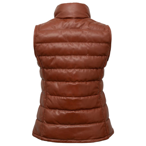 Stylish Rust Leather Gilet for Women Funnel Collar Design