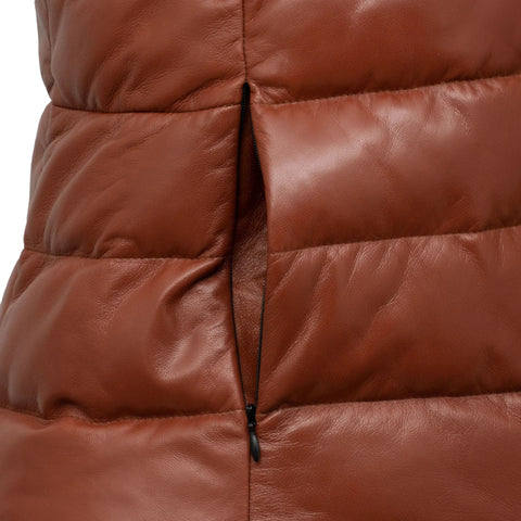 Stylish Rust Leather Gilet for Women Funnel Collar Design