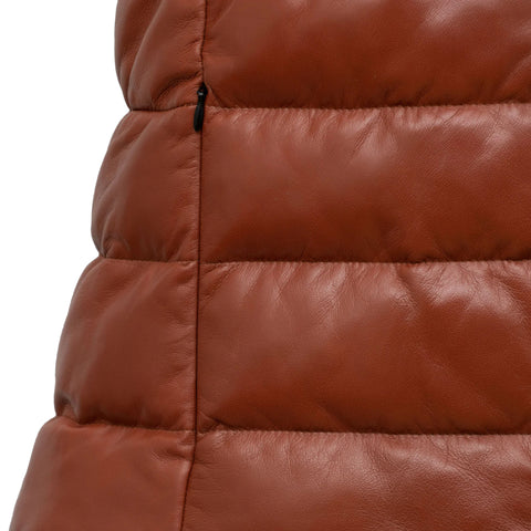 Stylish Rust Leather Gilet for Women Funnel Collar Design
