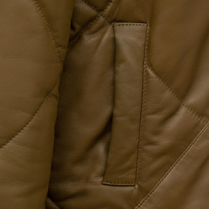 Women's Khaki Quilted Leather Stylish Jacket