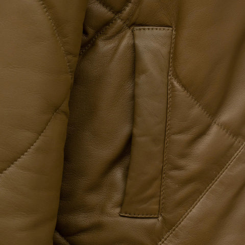 Khaki Quilted Leather Jacket for Women Modern Outerwear