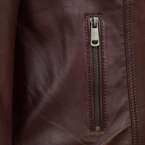 Women Maroon Leather Jacket Stylish Moto Biker Design