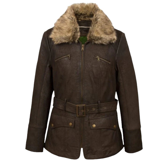 Women's Belted Leather Jacket - Classic Style