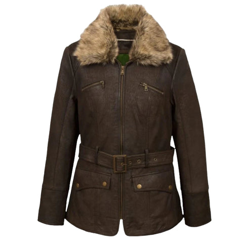 Black Leather Belted Jacket for Women Elegant Look