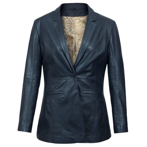 Chic Slim-Fit Style Navy Leather Blazer Fit To Lead Traders