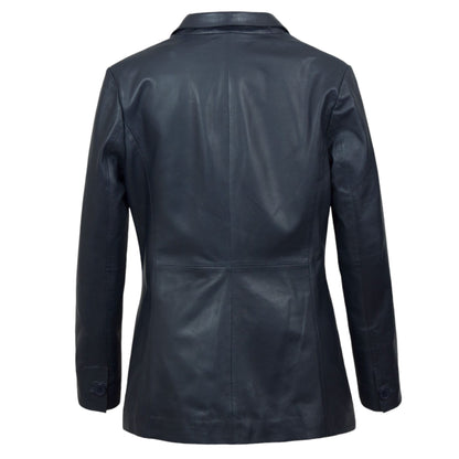 Fit To Lead Traders Women's Navy Leather Blazer