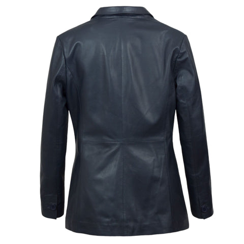 Chic Slim-Fit Style Navy Leather Blazer Fit To Lead Traders