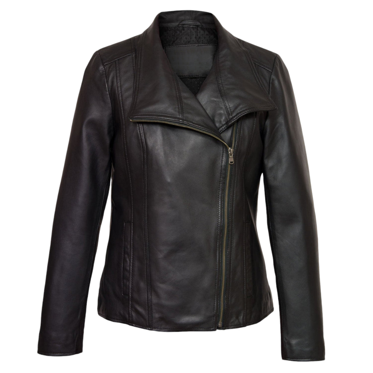 Essential Women Black Leather Motorcycle Jacket Biker Style