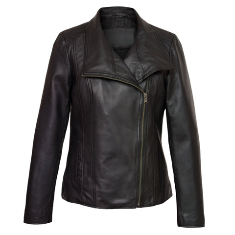 Essential Women Black Leather Motorcycle Jacket Biker Style