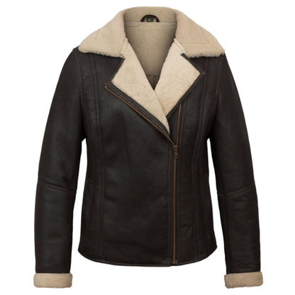 Elegant Ladies Brown Sheepskin Pilot Jacket