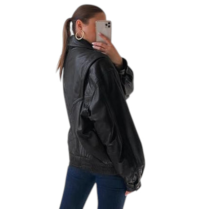 Women's Oversized Aviator-Style Leather Jacket