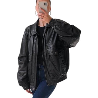 Women's Oversized Aviator-Style Leather Jacket