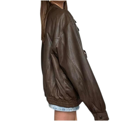 Genuine Brown Leather Vintage Bomber Jacket