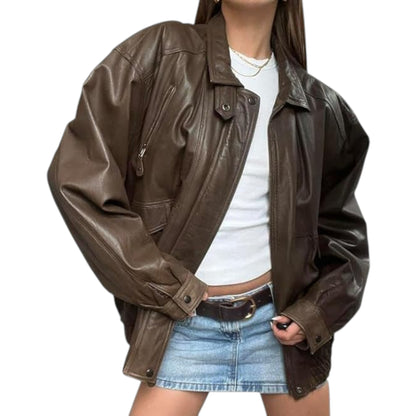 Genuine Brown Leather Vintage Bomber Jacket