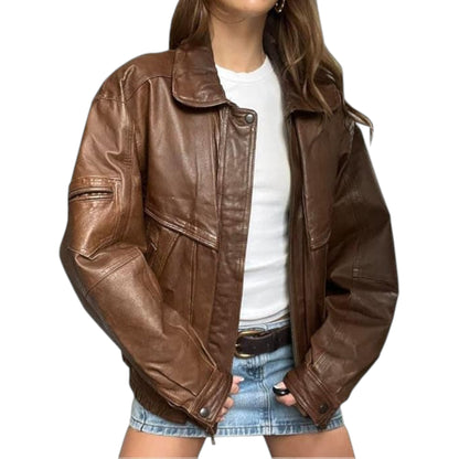 Classic Women's Vintage Brown Leather Bomber