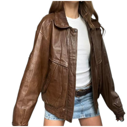 Classic Women's Vintage Brown Leather Bomber