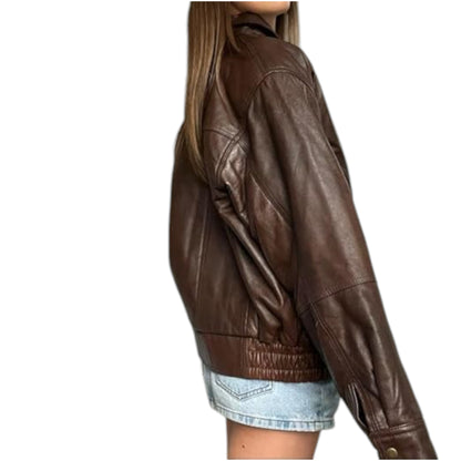 Retro Street Style Brown Leather Jacket
