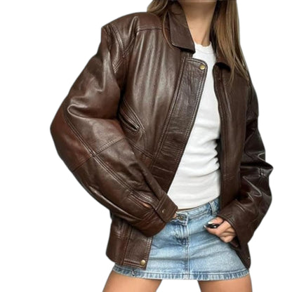 Retro Street Style Brown Leather Jacket