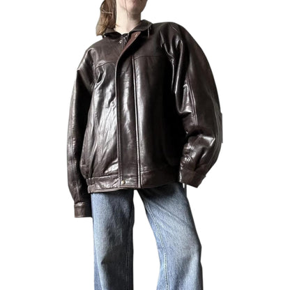 High-Quality 90s Brown Leather Bomber - Women's