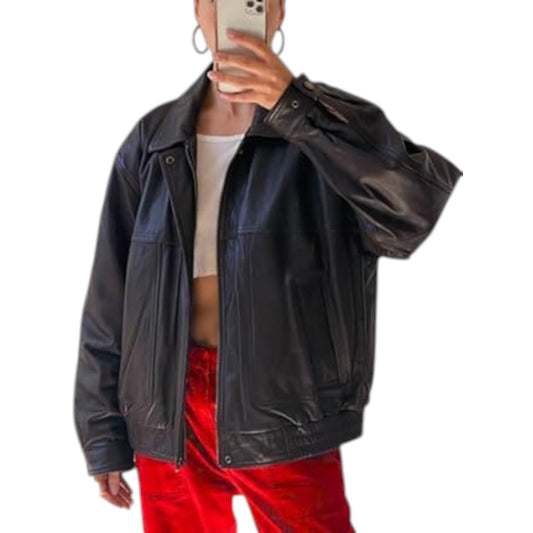 Authentic Retro Oversized Leather Jacket for women