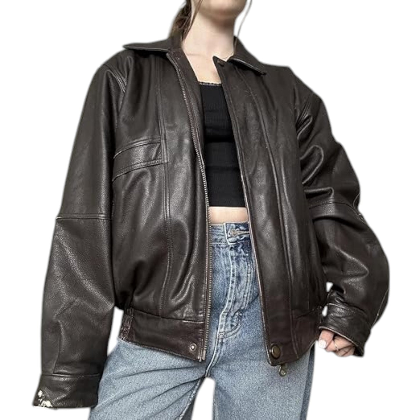 High-Quality 90s Brown Leather Bomber - Women's