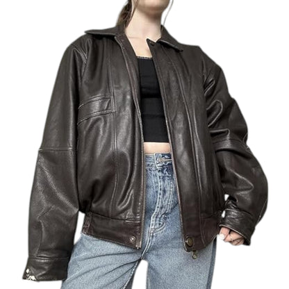 High-Quality 90s Brown Leather Bomber - Women's