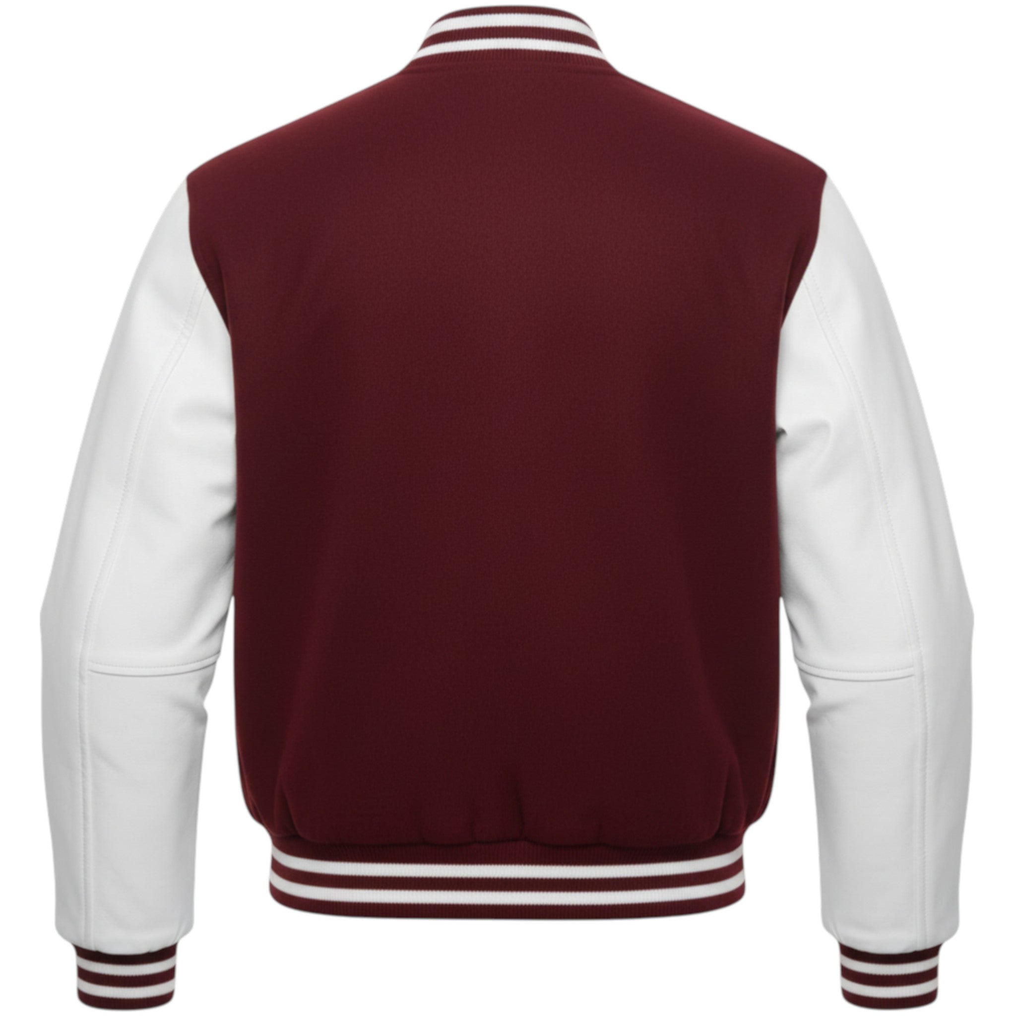 Wine and white varsity jacket on a white background