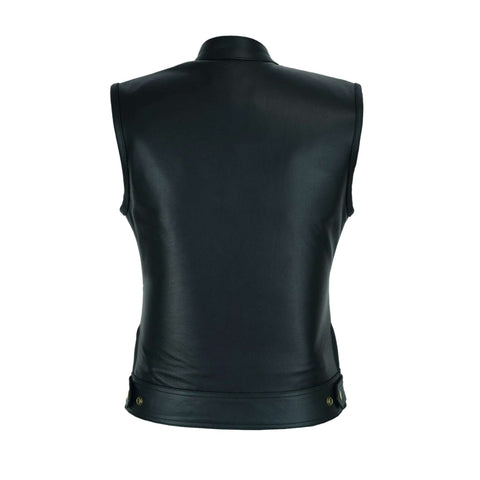 Women Club Style Biker Vest Premium Cowhide Leather