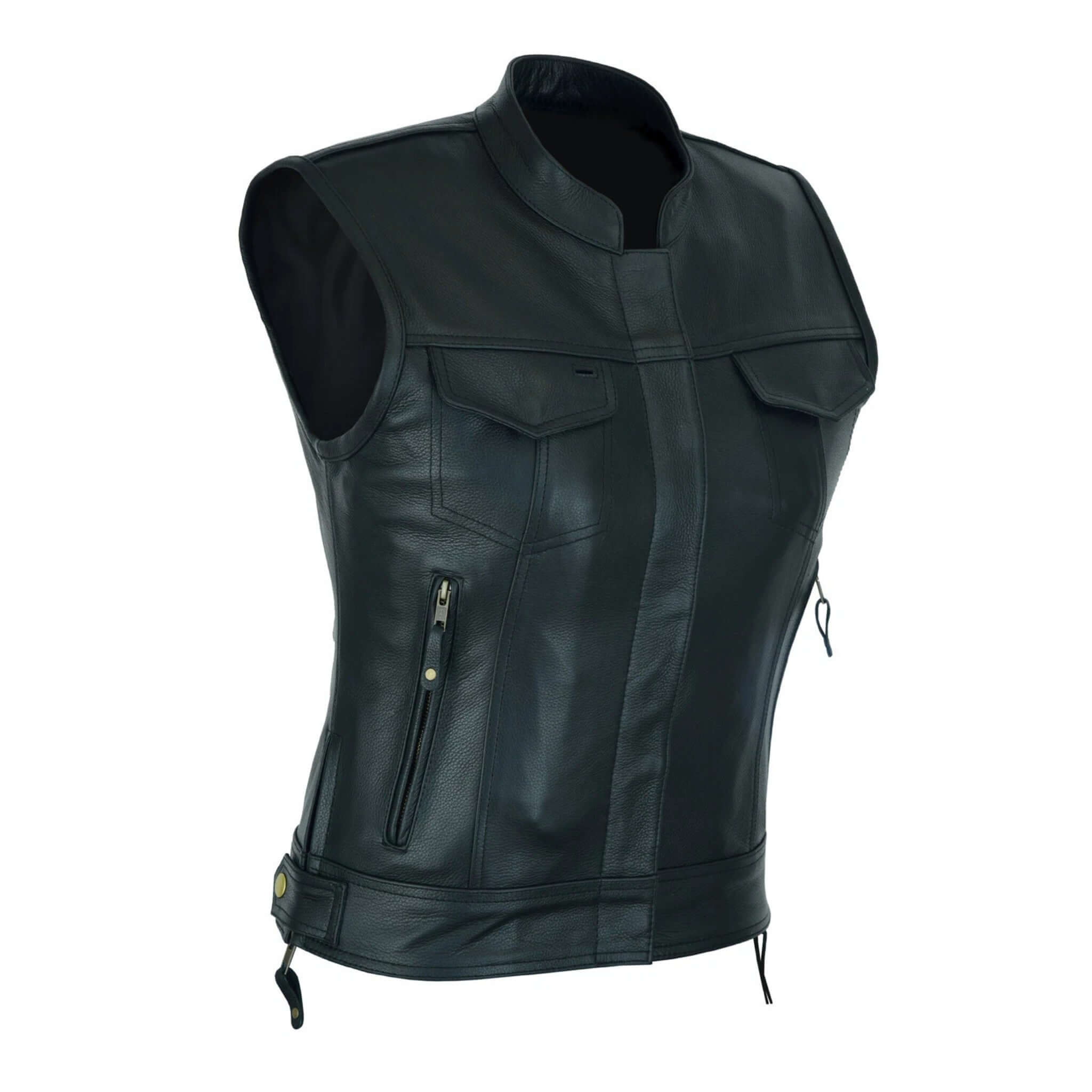 Women Club Style Biker Vest Premium Cowhide Leather
