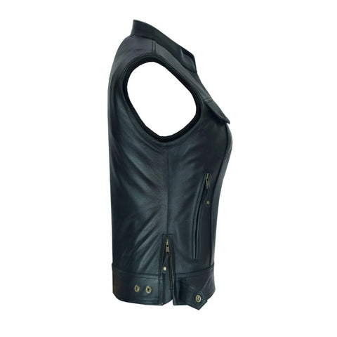 Women Club Style Biker Vest Premium Cowhide Leather