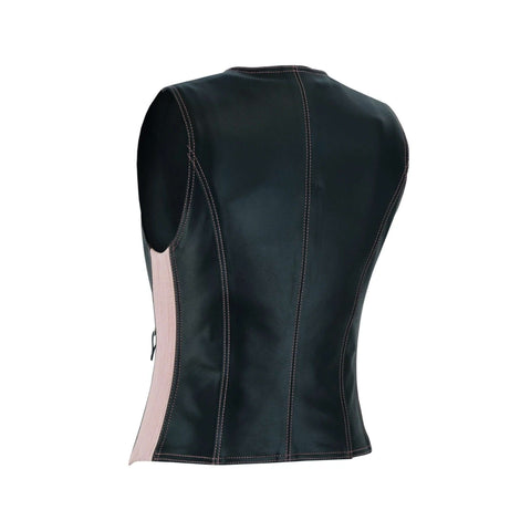 Women Cowhide Biker Vest Classic Motorcycle Gun Pockets