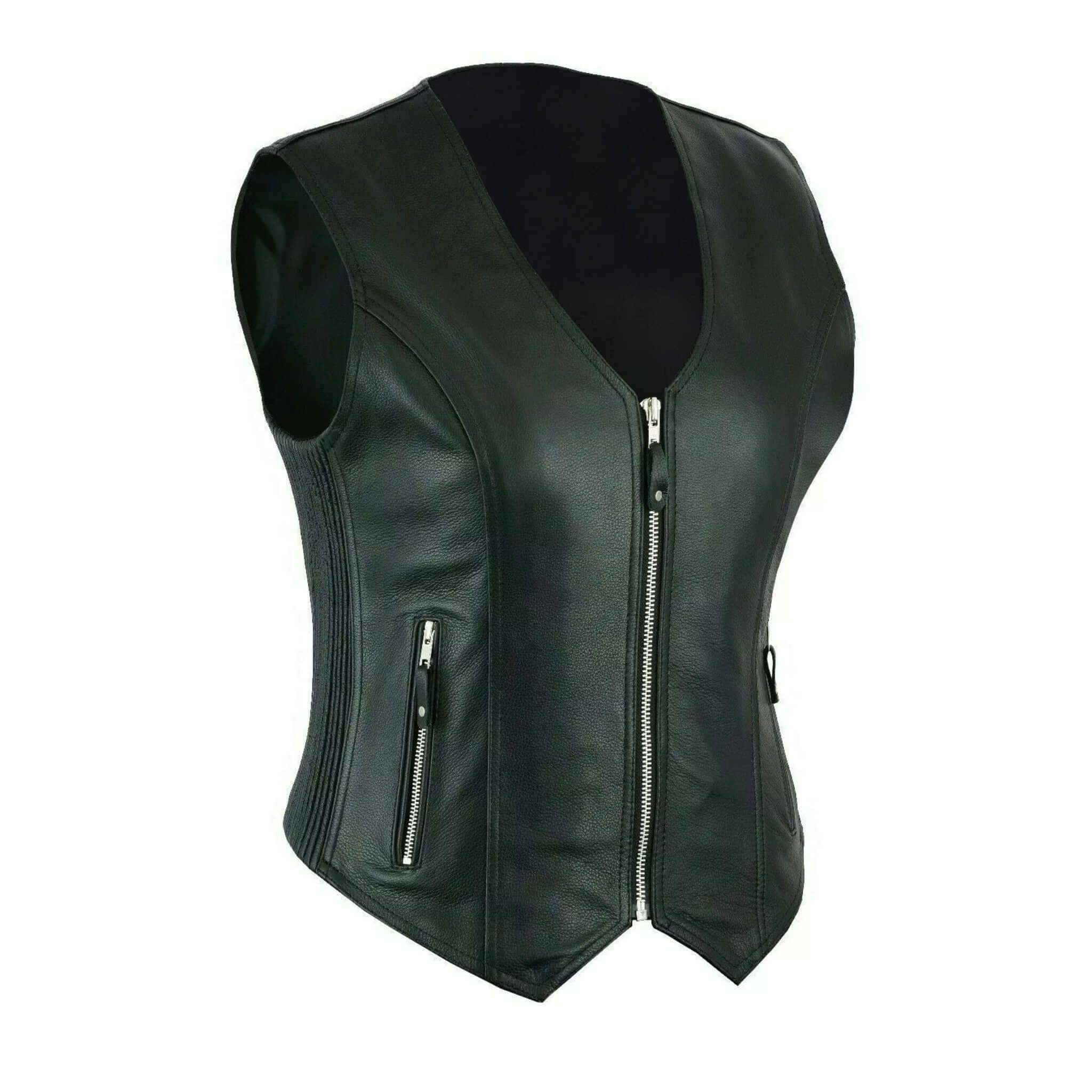 Women Motorcycle Leather Vest Classic Biker Durable Gear