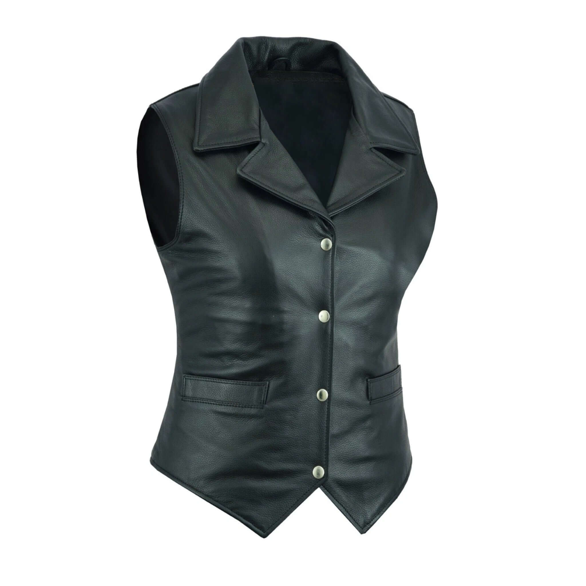 Women Top-Grain Leather Motorcycle Vest Classic Biker