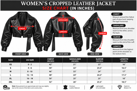 Women’s Black Cropped Genuine Leather Jacket with Belt