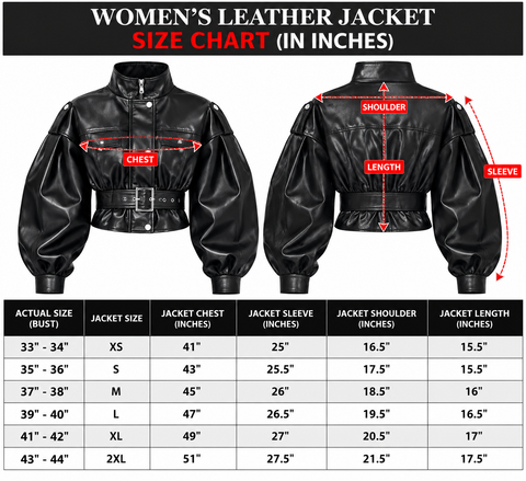 Women’s Black Genuine Leather Cropped Jacket with Belt – High Neck