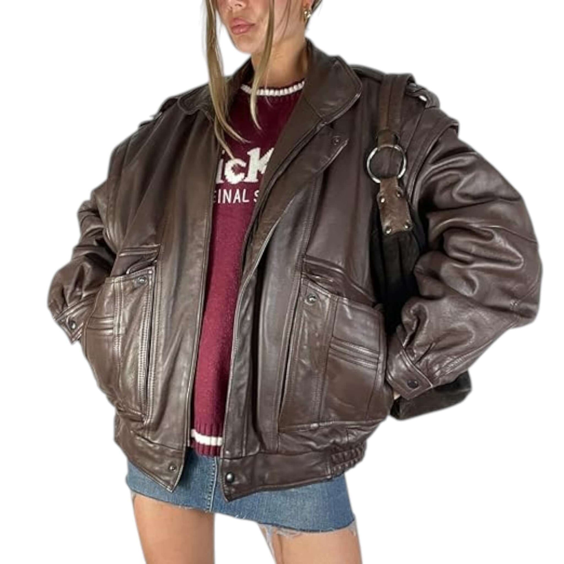 Beautiful 90s Brown Leather Bomber Jacket Women's