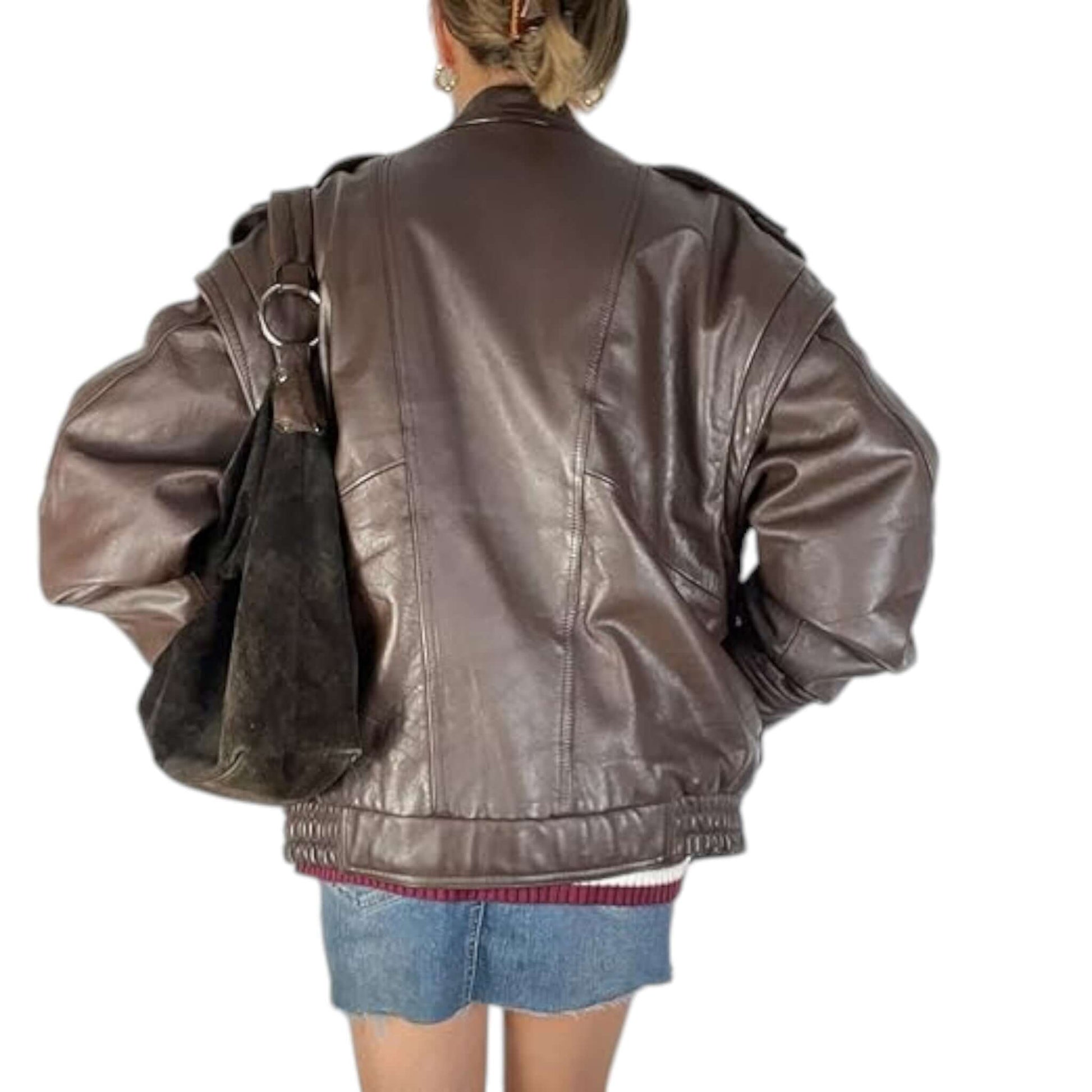 Beautiful 90s Brown Leather Bomber Jacket Women's