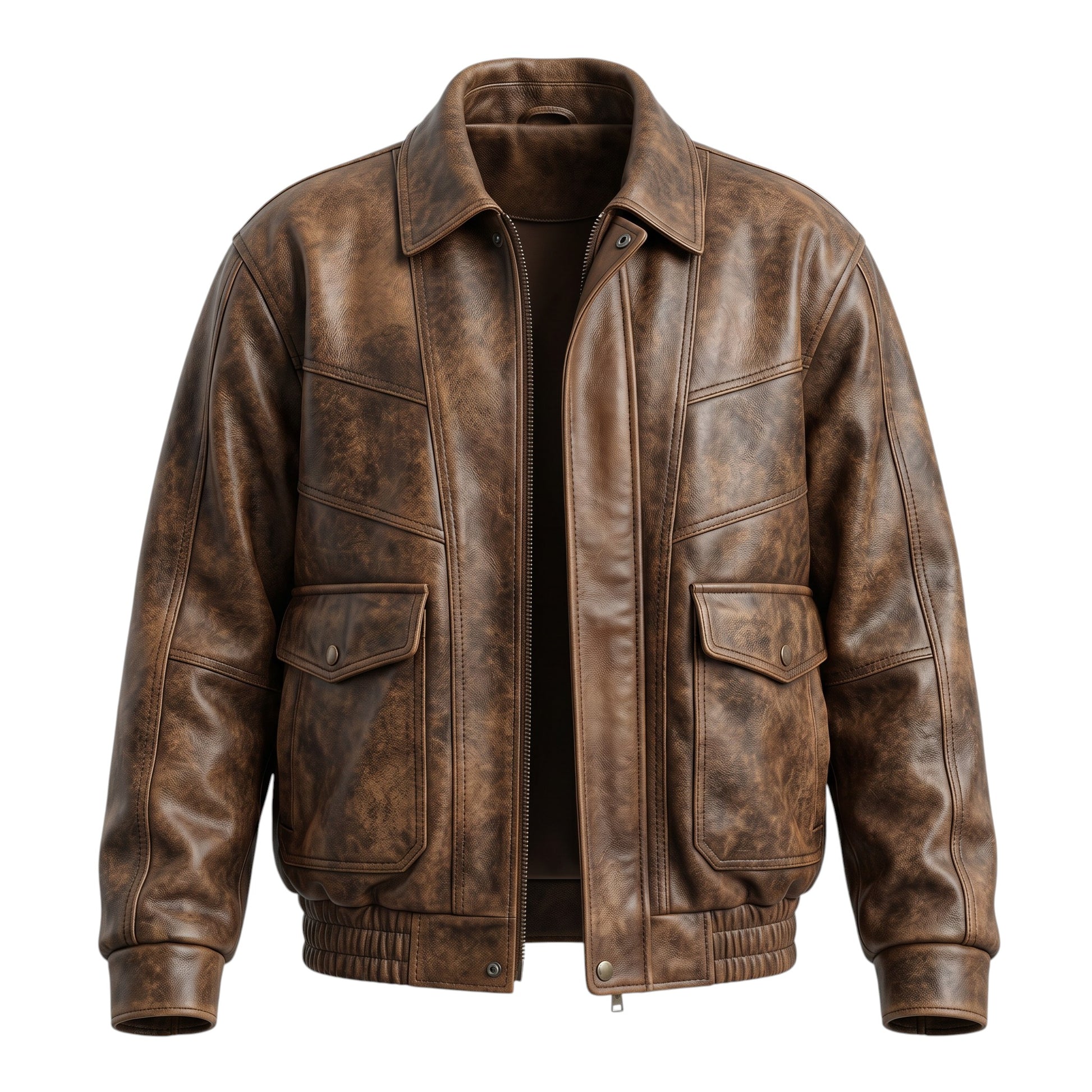 Brown leather jacket on a white background