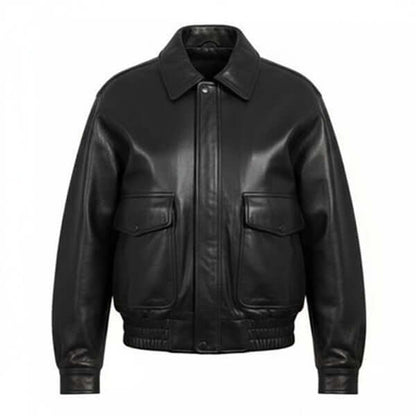 Women Vintage 90s Oversize Genuine Leather Bomber Jacket