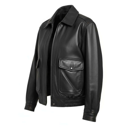 Women Vintage 90s Oversize Genuine Leather Bomber Jacket