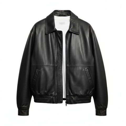 Women vintage leather bomber jacket oversize Jacket