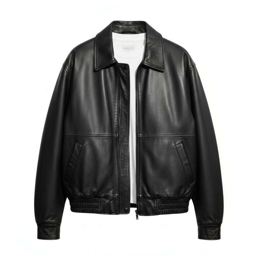 Women vintage leather bomber jacket oversize Jacket