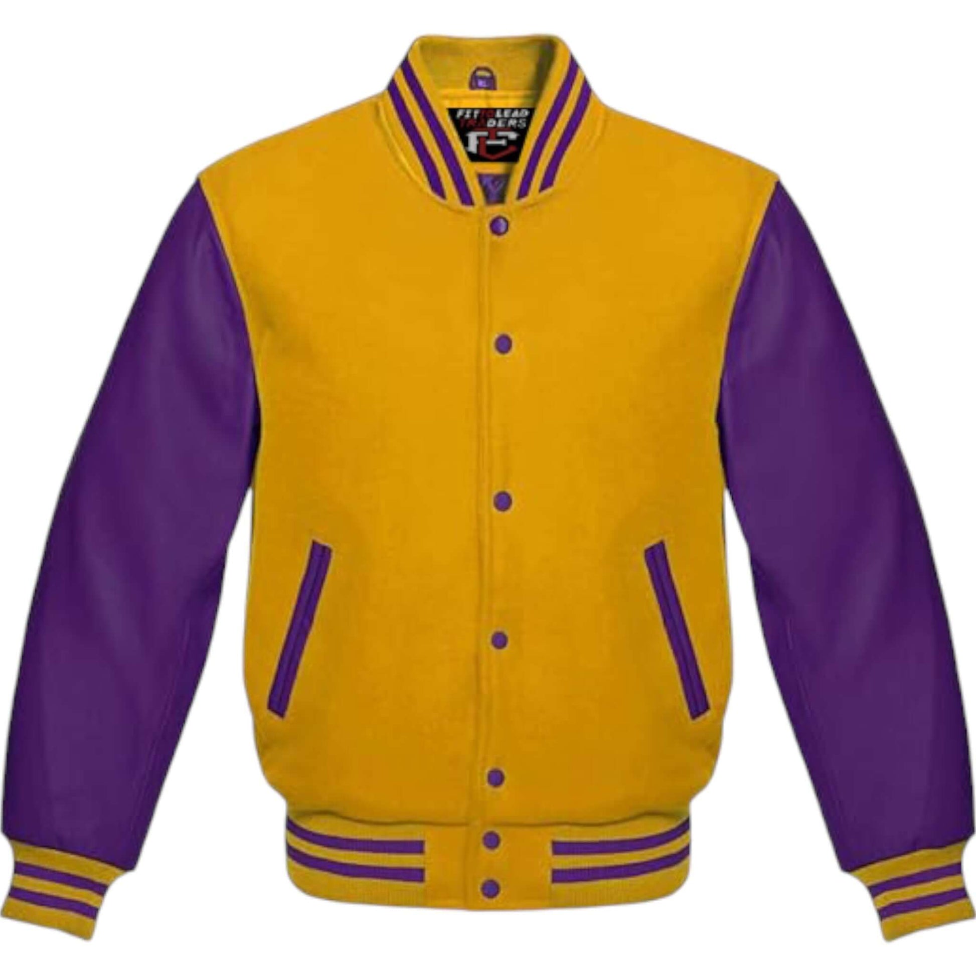Premium Varsity Jacket Wool Body with Purple Leather Sleeves
