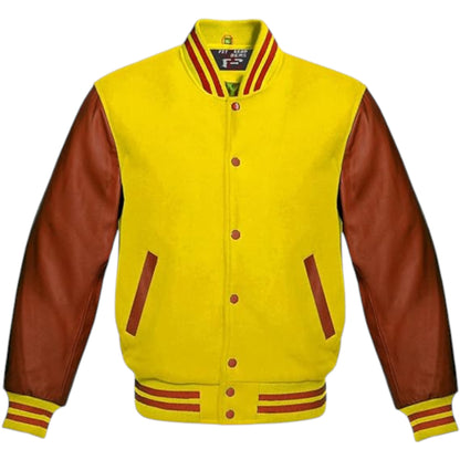 Custom Color Varsity Jacket Unisex – Brown Leather Sleeve Wool